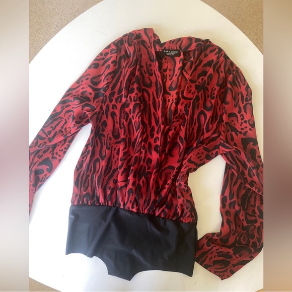 Zara Deep Red Patterned Blouse - Picture 3 of 4